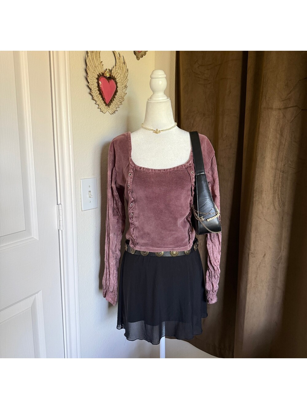 Gypsy Soul Sz S/M Mauve Whimsical Grommet Detail Crop Top Boho Fairycore Witchy